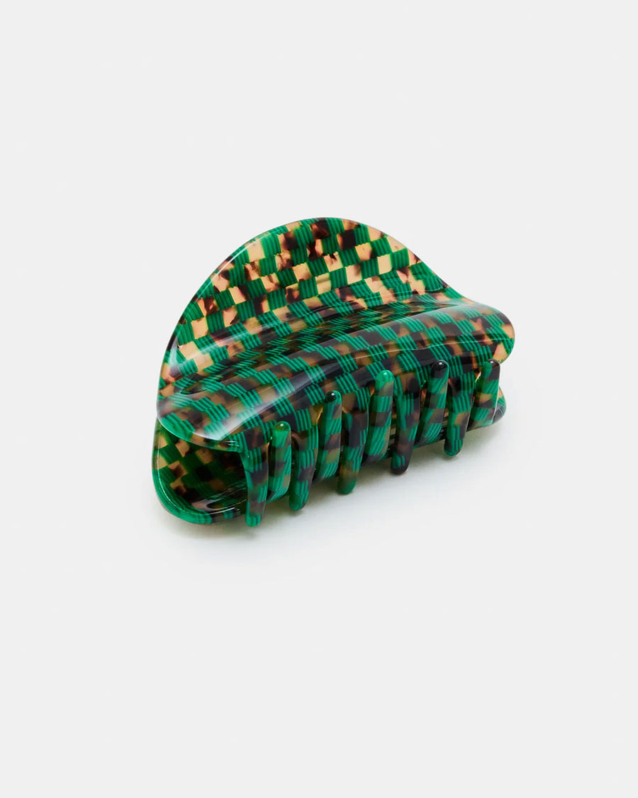 emerald green and turquoise checkered hair claw