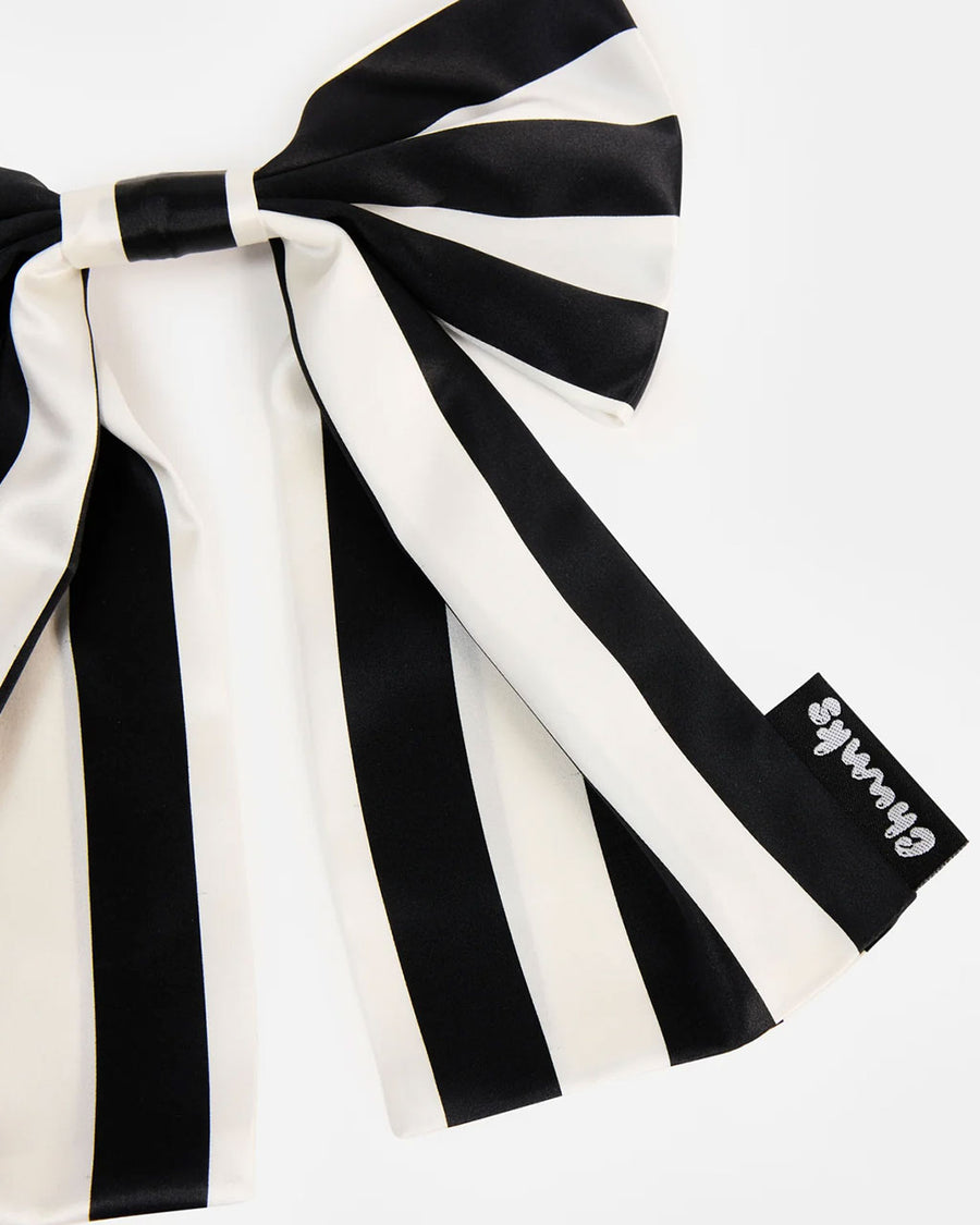 up close of black and white stripes oversized hair bow clip