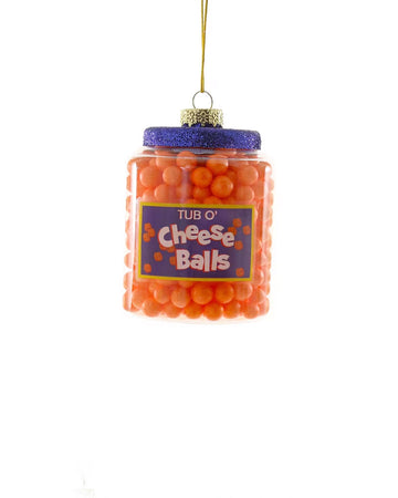 glass tub of cheese balls ornament