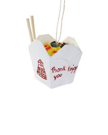 white chinese take out box with chopsticks and food inside