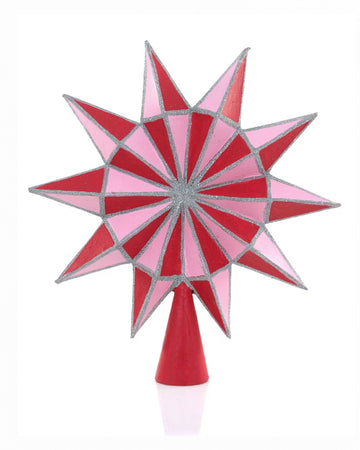 pink and red paper mache vintage looking 10-point star tree topper