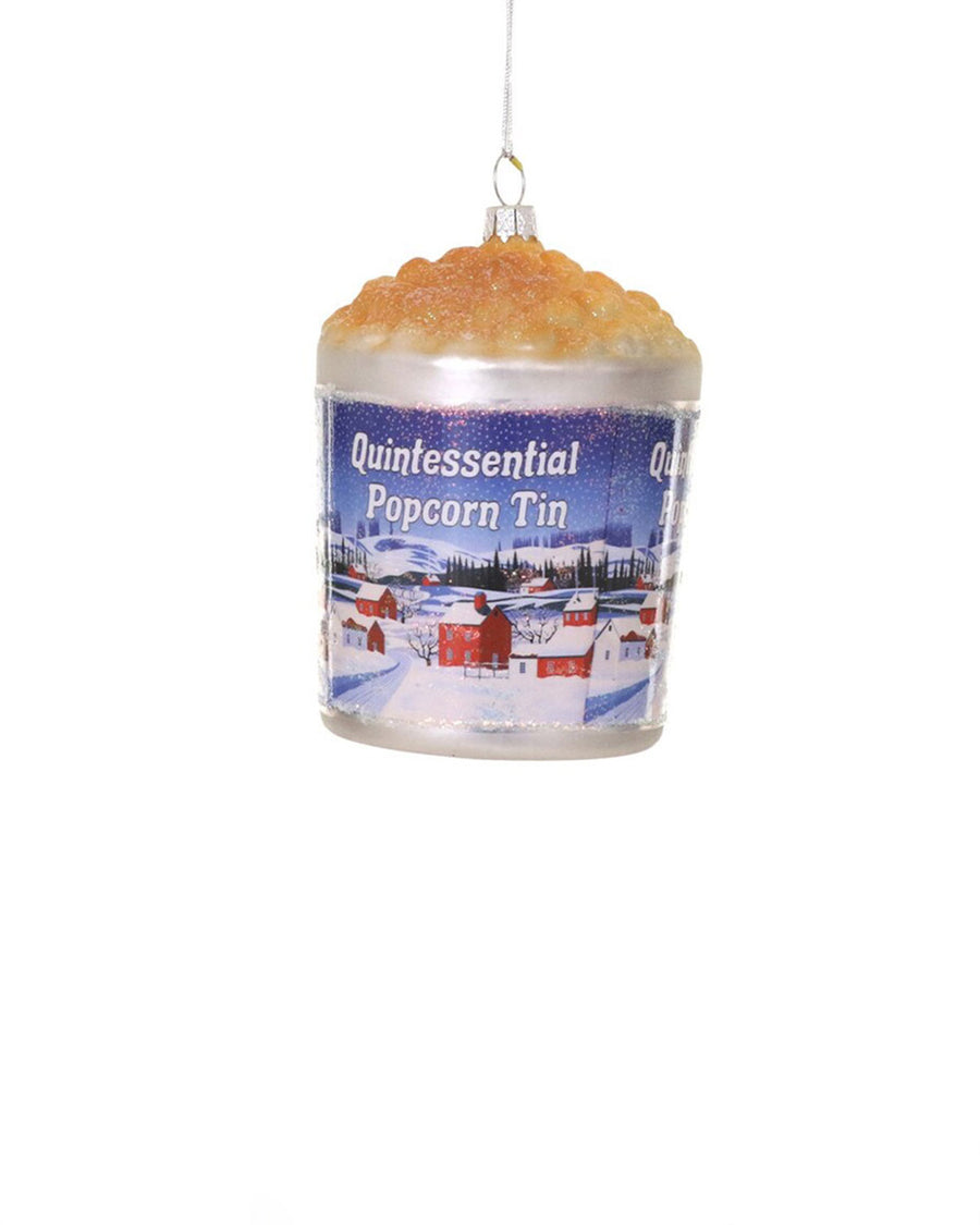 glass christmas popcorn tin ornament