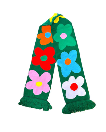 green scarf with colorful flower print