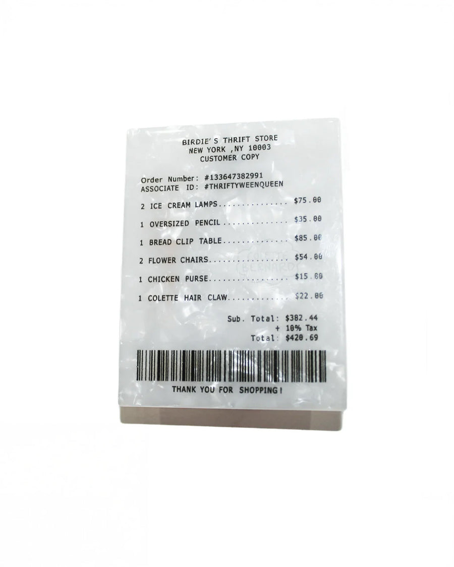 birdie wood store receipt hair clip