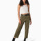 Contrast Stitch Cropped Cargo Pants - Military Green