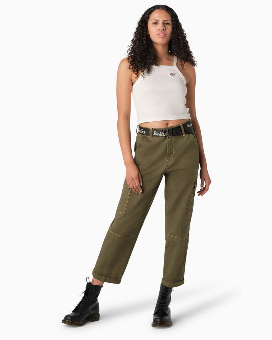 Contrast Stitch Cropped Cargo Pants - Military Green – ban.do