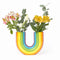 rainbow shaped vase with flowers in each end