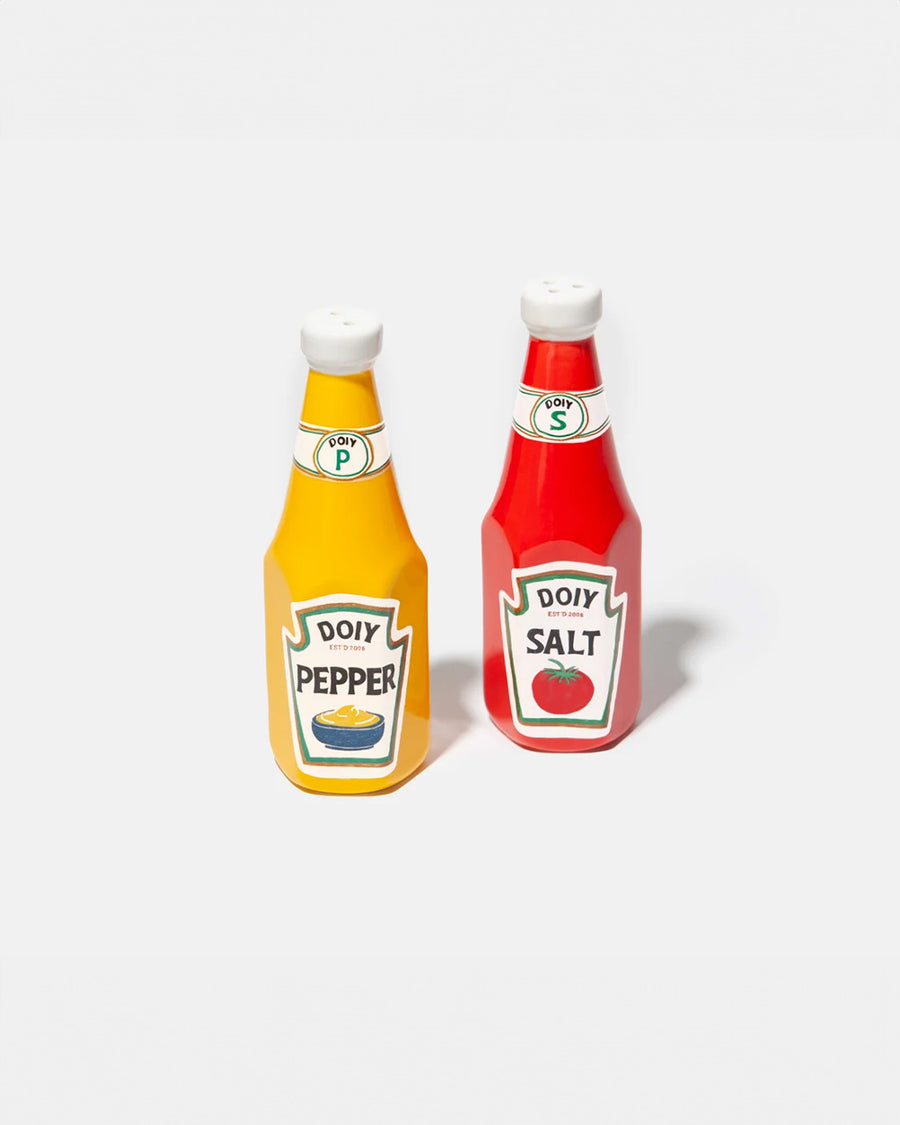 yellow mustard and red ketchup shaped salt and pepper shakers