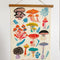 hanging cream tea towel with colorful mushroom print