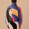 back view of colorful toucan of puffer jacket