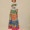 model wearing colorful floral stripe midi skirt with side zipper