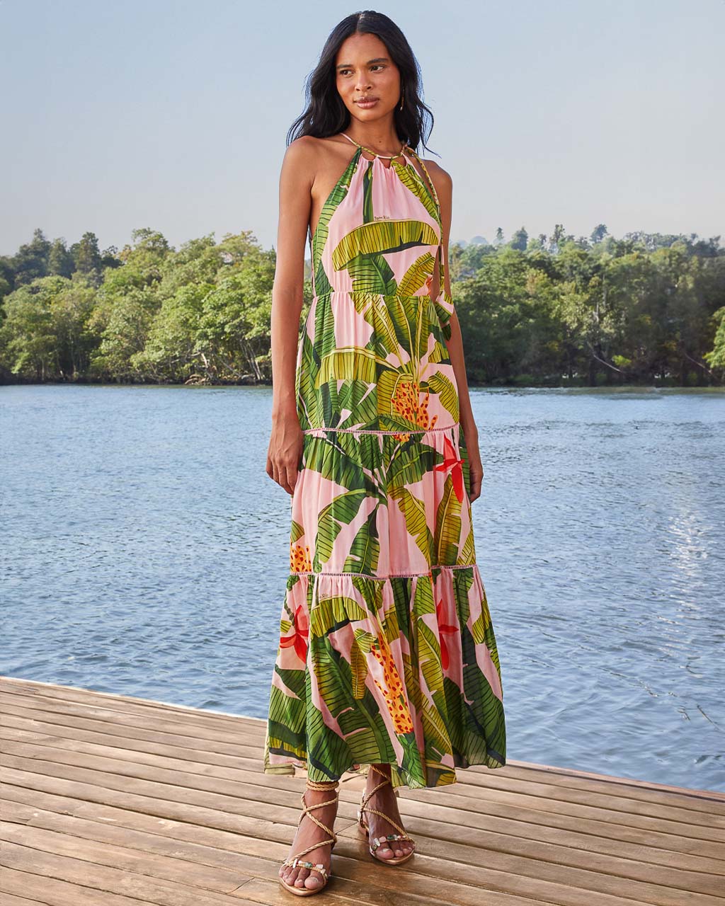 Pink Banana Leaves Sleeveless Maxi Dress – ban.do