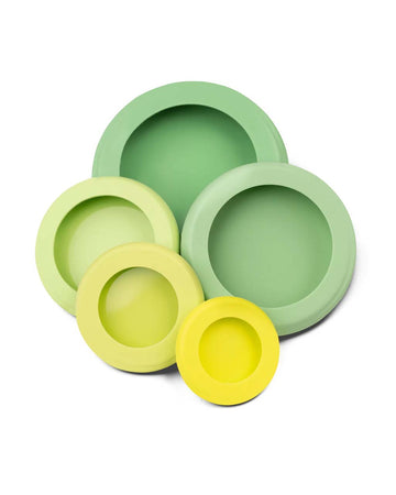 set of 5 various green and yellow green food huggers