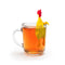 rubber chicken loose tea infuser in a cup of tea