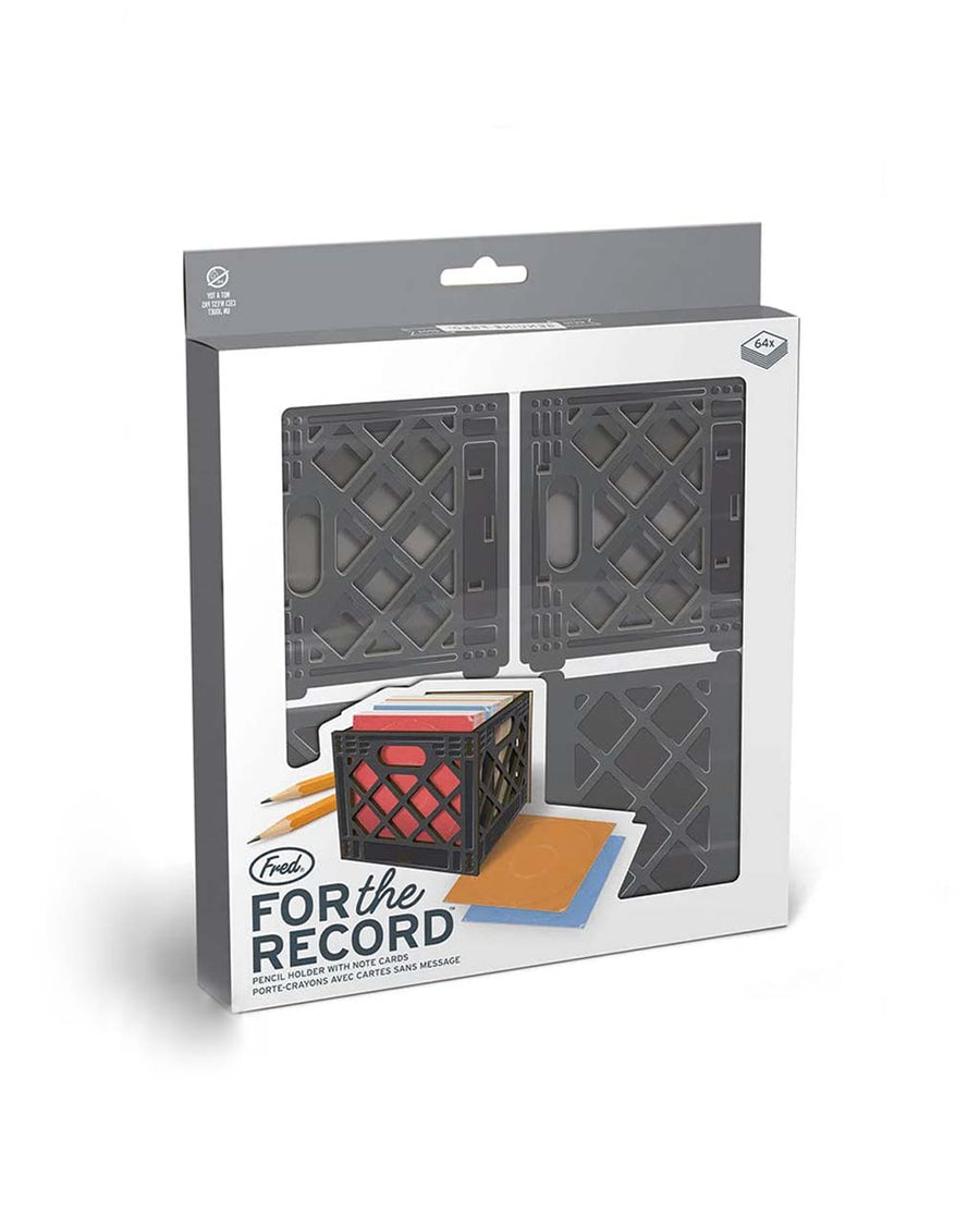 packagedblack record crate shaped note card and pencil holder