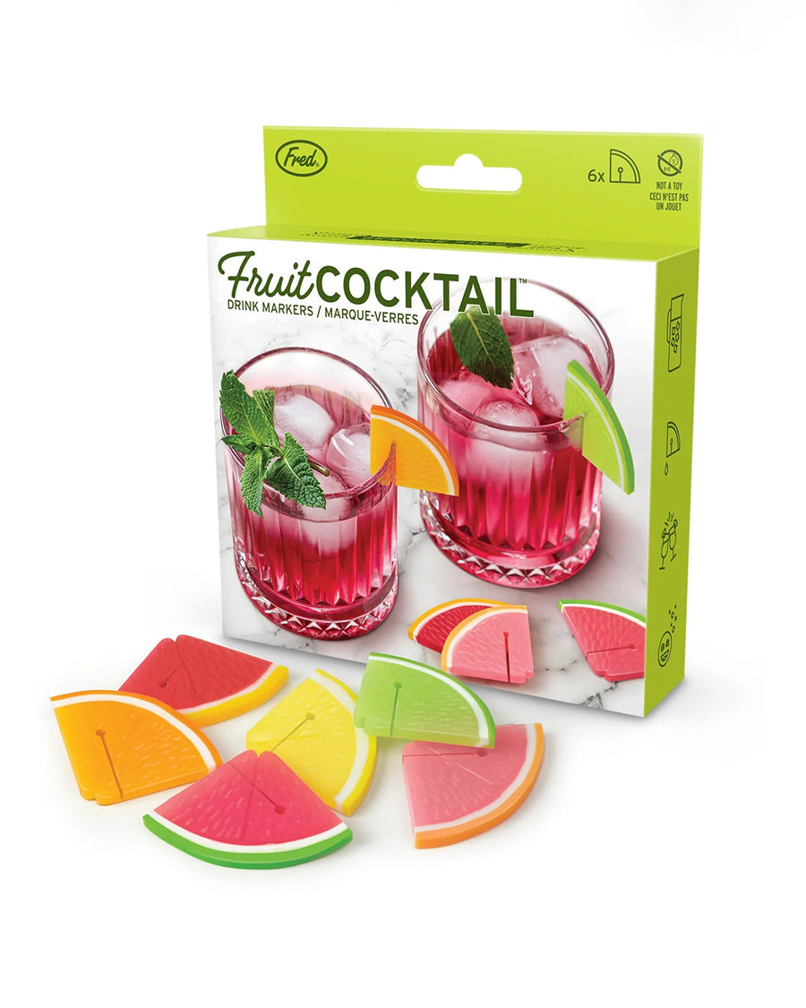 set of 6 fruit slice drink markers and box