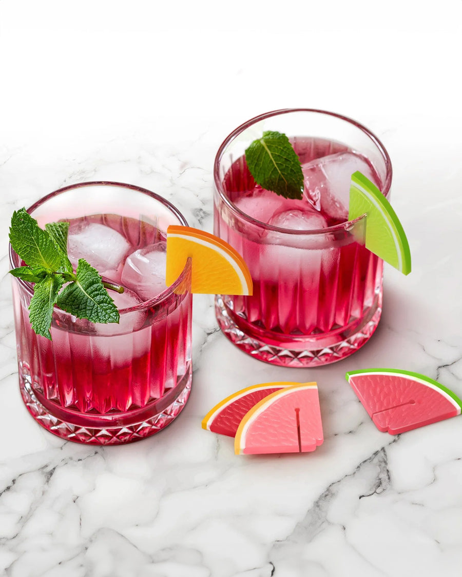 set of 6 fruit slice drink markers on drinks