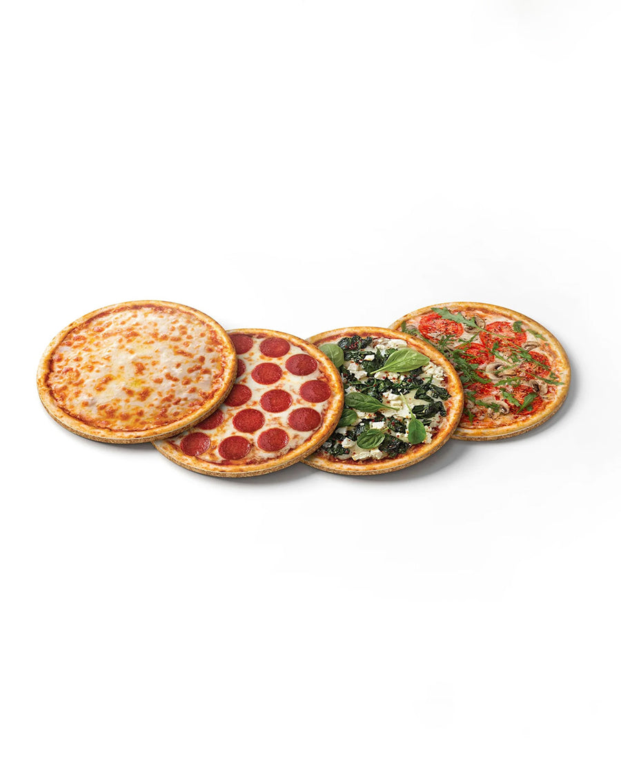 set of 4 pizza printed coasters 