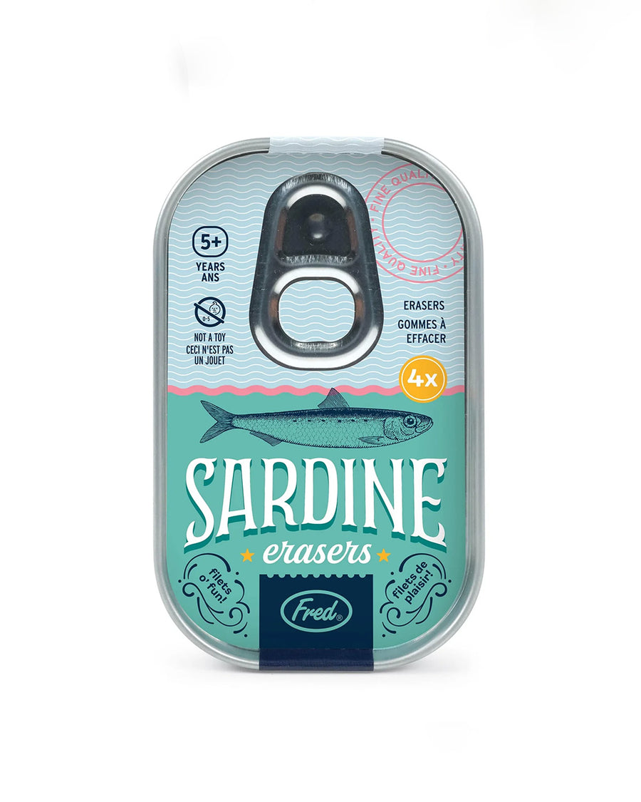 packaged set of 4 sardine shaped erasers