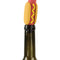 hot dog wine stopper with a squirt of mustard down the center in a wine bottle