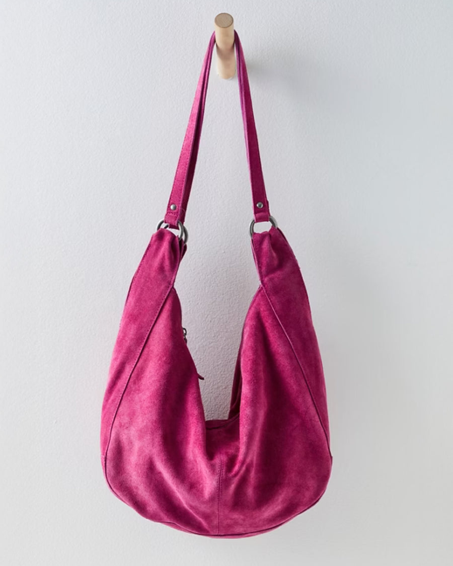 suede fuchsia slouchy tote bag