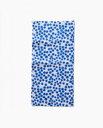 white bar tea towel with all over blueberry print