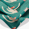 up close of set of 3 teal dishcloths with white cats in scarves, sweaters and christmas jammies