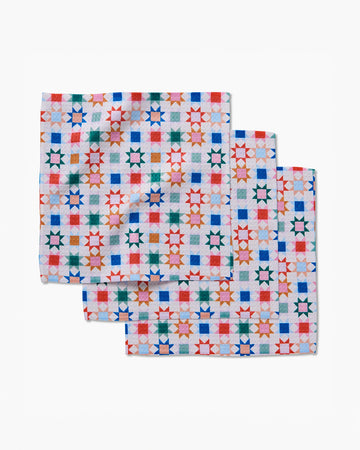 set of 3 dish cloths with colorful patchwork print