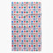 white tea towel with colorful patchwork print