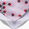 pink gingham tea towel with all over tomato vine print