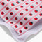 up close of white tea towel with tomato and stripe pattern