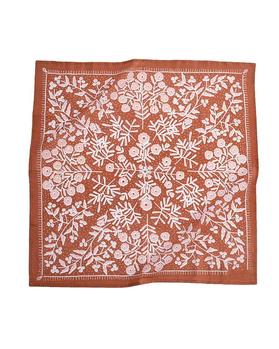 terracotta square bandana with light pink floral print