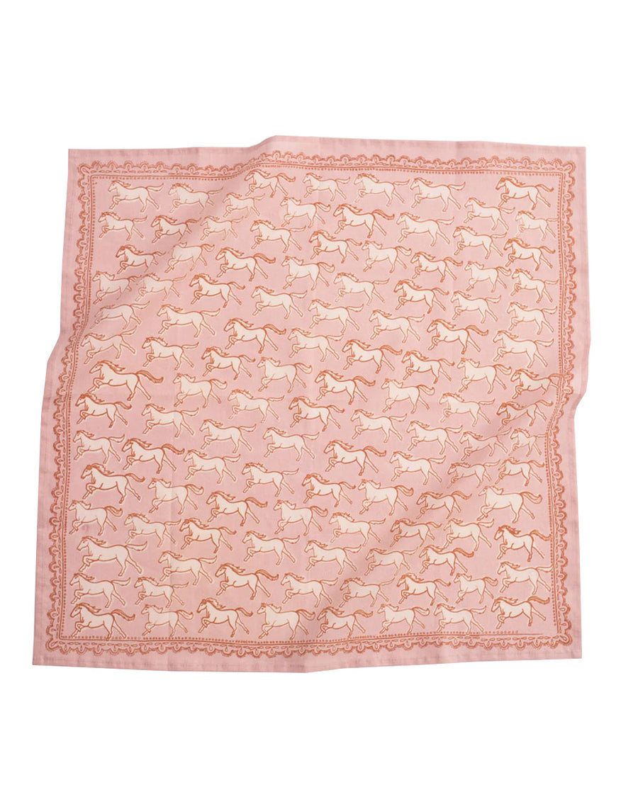 pink square bandana with galloping horse print