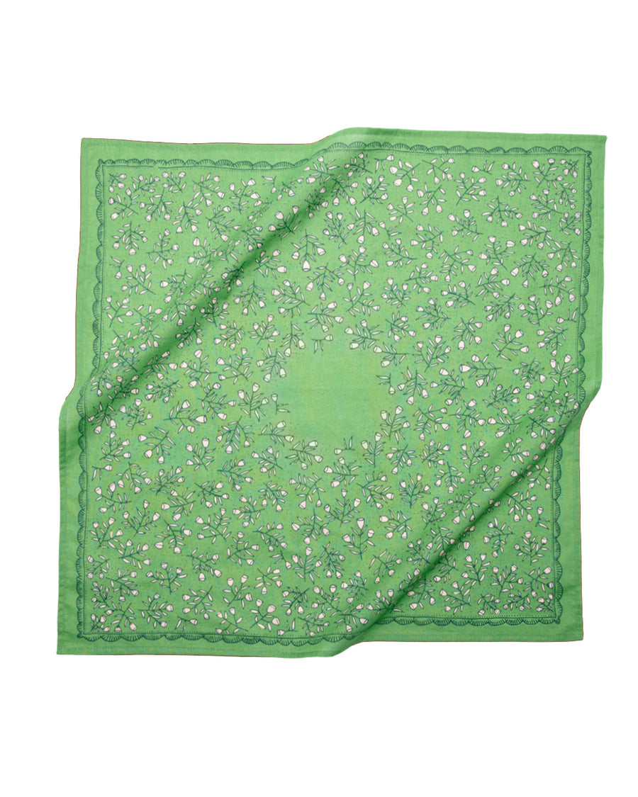kelly green square bandana with dainty white floral print