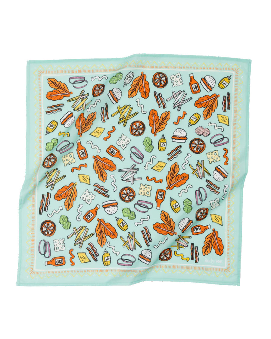 square bandana with various burger and fry print