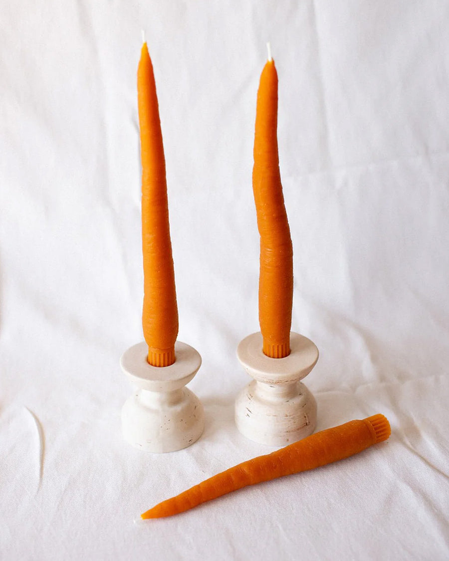 set of two carrot shaped tapered candles