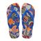blue flip flops with abstract fruit print