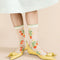 white sheer socks with all over wild strawberry print