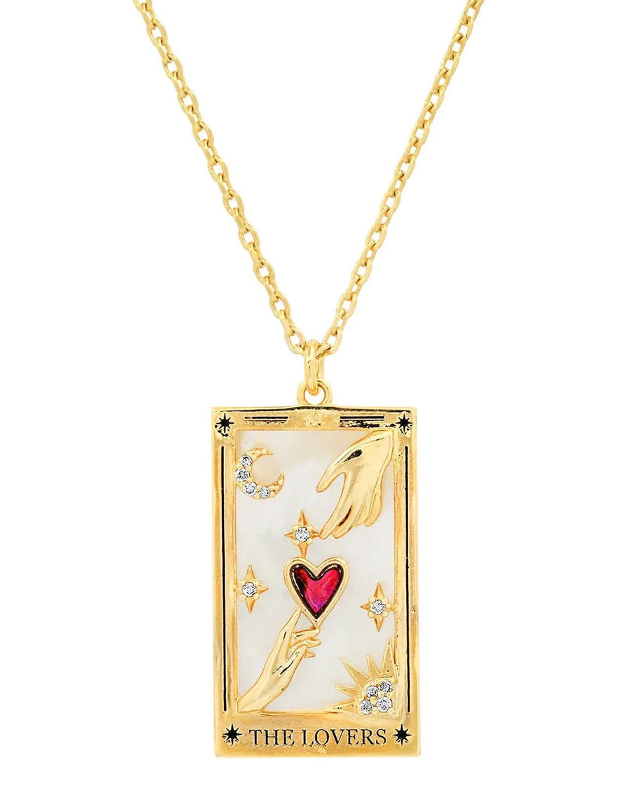 gold 'the lovers' tarot card necklace