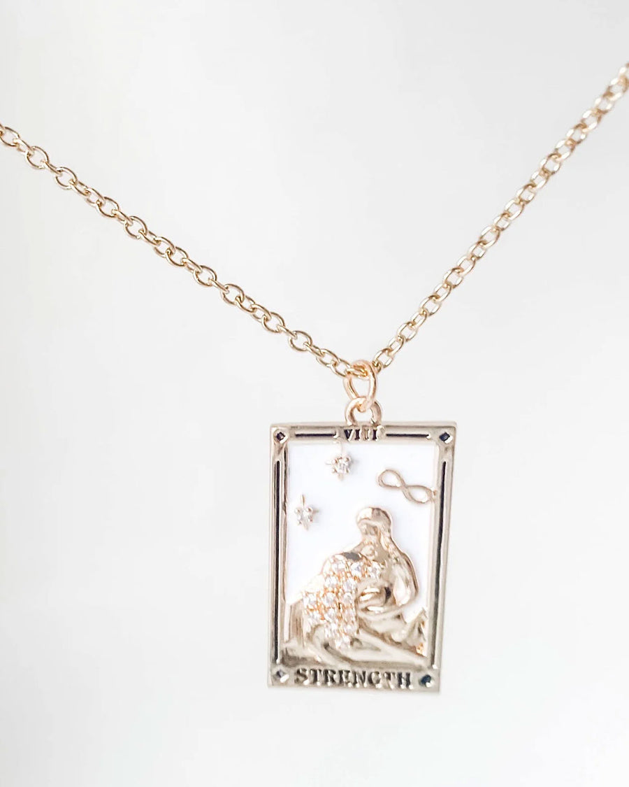 gold strength tarot card necklace