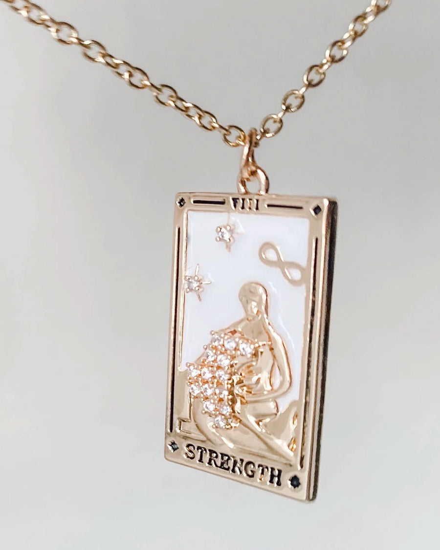 gold strength tarot card necklace