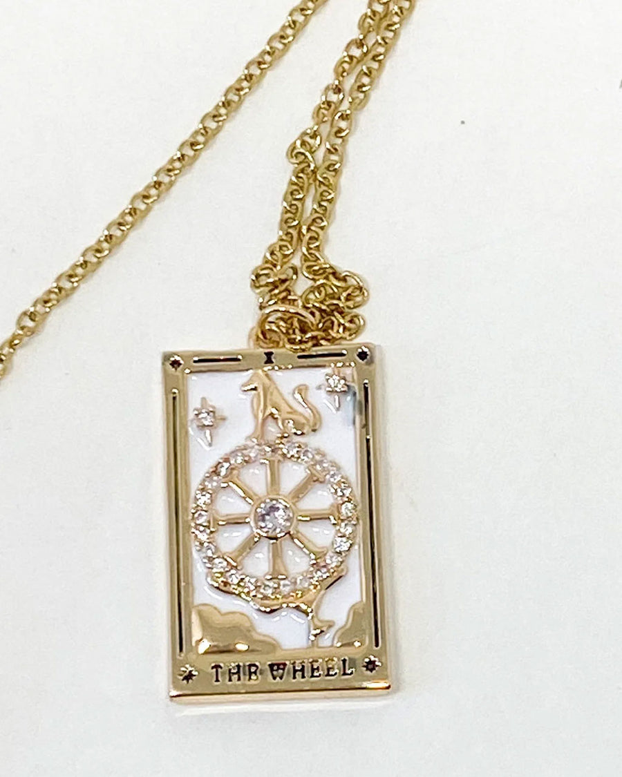 the wheel of fortune gold tarot card necklace