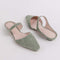 sage suede kitten heel mule with strap and open back