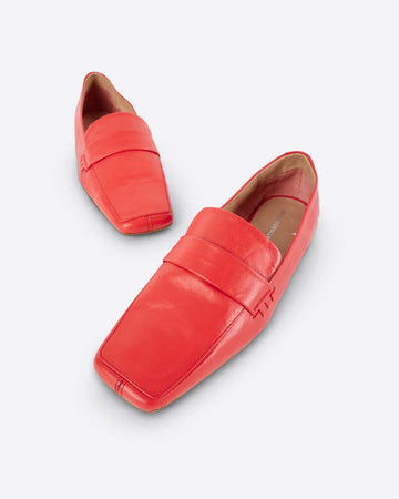 cherry red leather loafer shoe