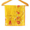 folded golden yellow square silk bandana with cowboy and cowgirl trim with red accents on a hanger