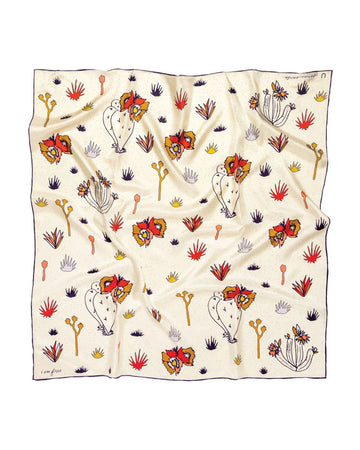 cream square silk bandana with autumn tones cactus and desert print