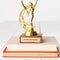 'world's best bestie' gold trophy on a stack of books