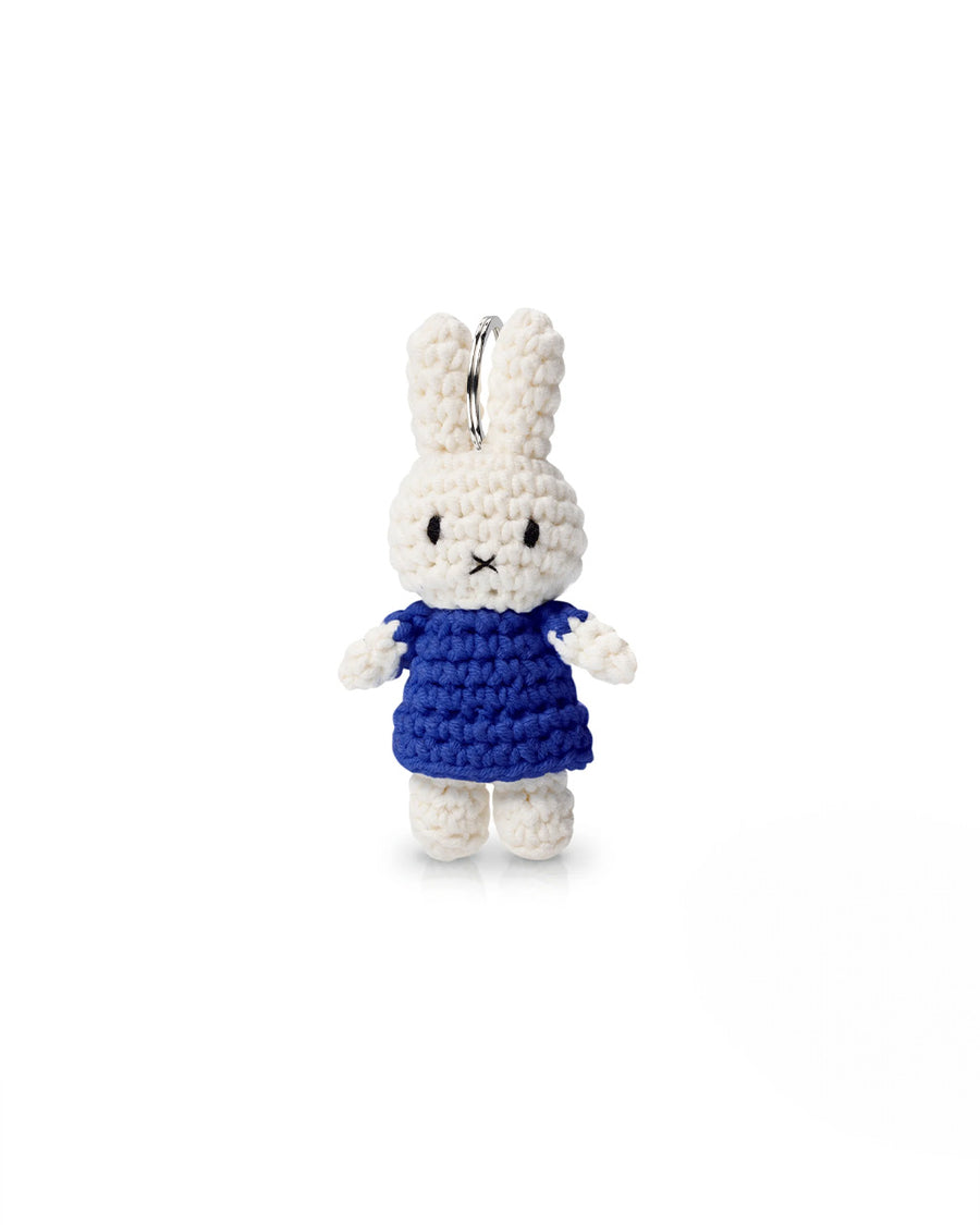 crochet miffy keychain with navy blue dress