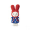 crochet miffy plush with red hat and blue dress with white flowers