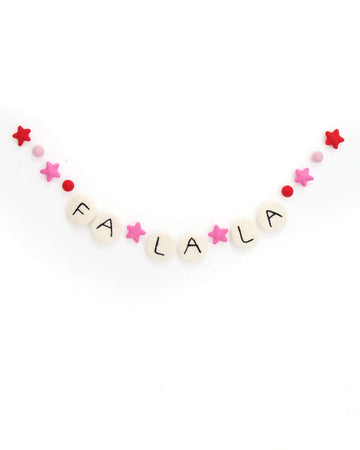 pink and red star 'fa la la' friendship bracelet garland